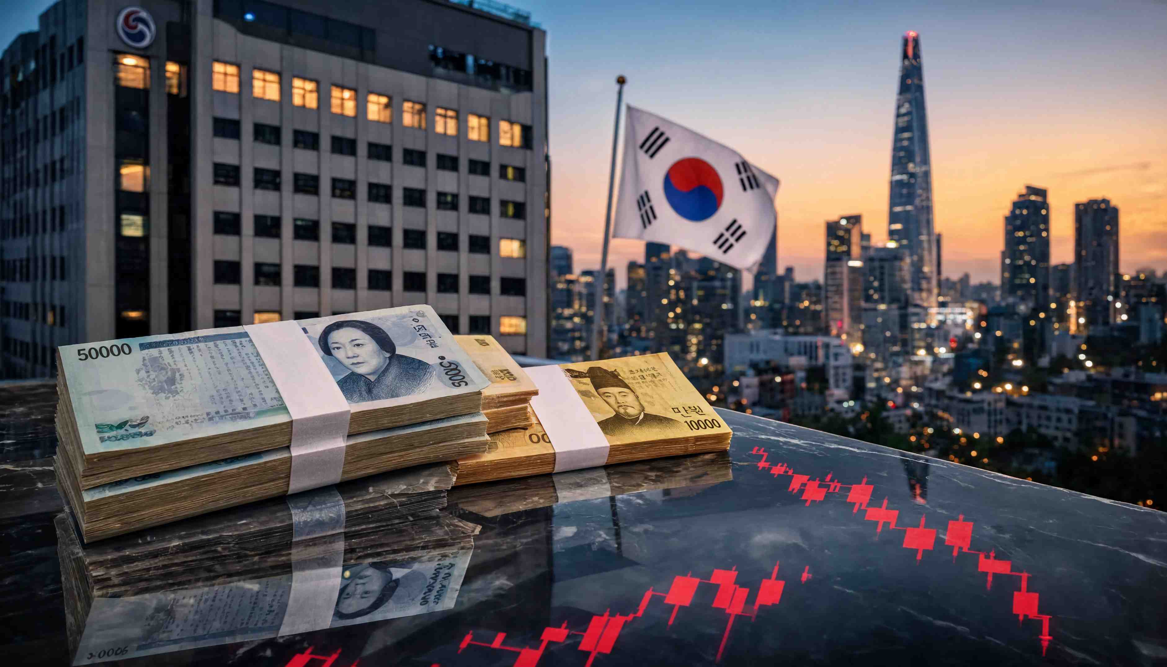 South Korean won banknotes and financial market indicators